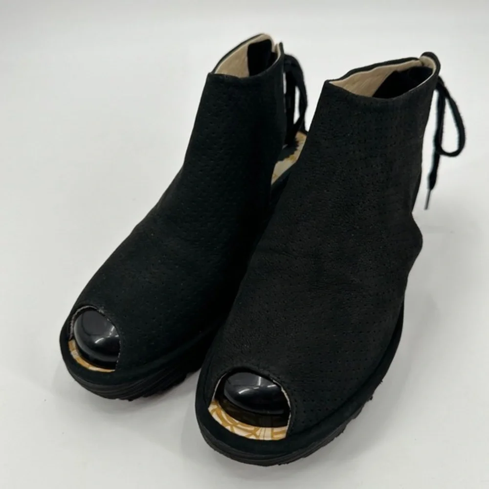 Black Peep Toe Platform Ankle Booties